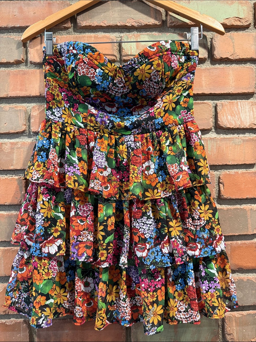 Floral Tiered Strapless mini Dress